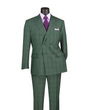 Vinci Men's 2 Piece Glen Plaid Double Breasted Suit - Adjustable Waistband