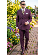 Burgundy Suit Plaid Mens Suits Pants with Adjustable Waistband