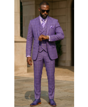 Purple Suit Three Piece Suits Mens Suits Double Breasted Vest 