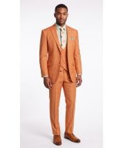 Rust 3 Piece Suits for Men Plaid Suit Single Breasted Suit Jacket with Double Breasted Vest