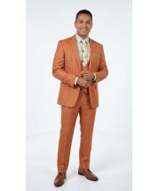 Rust 3 Piece Suits for Men Plaid Suit Single Breasted Suit Jacket with Double Breasted Vest