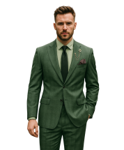 Forest Green Plaid Suit Mens Suites Cinchable Waistband