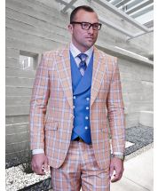 Statement Men's 100% Wool 3 Piece Suit - Plaid Pattern