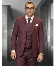 Statement Men's 3 Piece 100% Wool Fashion Suit - Classic Plaid
