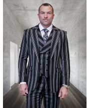 Statement Men's 3 Piece 100% Wool Suit - Bold Quad-Stripe