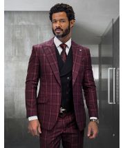 Statement Men's 3 Piece Modern Fit 100% Wool Suit - Sharp Plaid