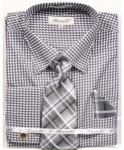 Fratello Men's French Cuff Dress Shirt Set - Diagonal Checker