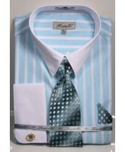 Fratello Men's 100% Cotton French Cuff Dress Shirt Set - Wide Stripe