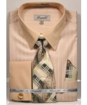 Fratello Men's French Cuff Dress Shirt Set - Pinstripe Shirt