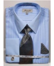 Fratello Men's French Cuff Dress Shirt Set - Pinstripe Shirt
