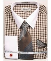 Fratello Men's French Cuff Dress Shirt Set - White Accents