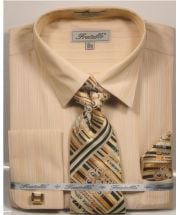 Fratello Men's French Cuff Dress Shirt Set - Tone on Tone Shirt