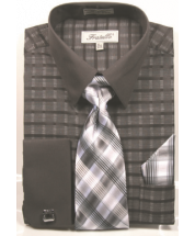 Fratello Men's French Cuff Dress Shirt Set - Two Tone Windowpane