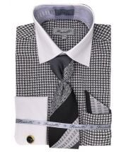 Fratello Men's French Cuff Dress Shirt Set - Star Pattern