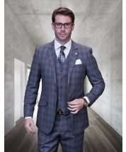 Statement Men's 3 Piece 100% Wool Fashion Suit - Dark Plaid