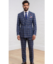 Sapphire Plaid Suit Men's Double Breasted Suits