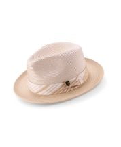 Montique Men's Fedora Style Straw Hat - Subtle Windowpane 