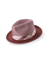 Montique Men's Fedora Style Straw Hat - Subtle Windowpane 