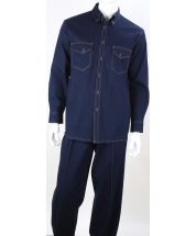 Royal Diamond Men's 2 Piece Long Sleeve Denim Walking Suit - Classic Denim