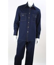 Royal Diamond Men's 2 Piece Long Sleeve Denim Walking Suit - Gold Buttons