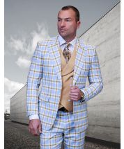 Statement Men's 100% Wool 3 Piece Suit -Electric Windowpane