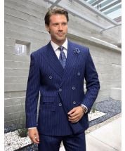 Statement Men's Outlet 2 Piece 100% Wool Fashion Suit - Pinstripe