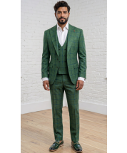 Hunter Green Windowpane Suit Men's Fashion Suits