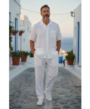 White Walking Suit Linen Leisure Suits Mens Casual Outfits