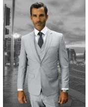 Wool Suit - Italian Made Business Suit by Statement Men's 100% Wool 2 Piece Suit - Double Breasted Windowpane