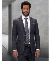 Statement Men's 2 Piece Big and Tall 100% Wool Fashion Suit - Bold Plaid