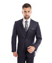 Tazio Men's 3 Piece Slim Fit Executive Suit - Peak Lapel