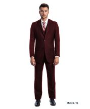 Demantie Men's 3 Piece Solid Executive Suit - Flat Front Pants