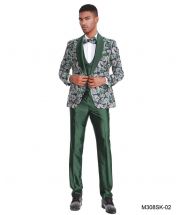 Tazio Men's 4 Piece Skinny Fit Suit - Floral Accents