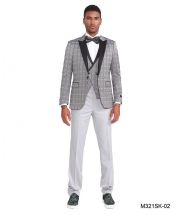 Sean Alexander Men's 3 Piece Skinny Fit Suit - Fashion Windowpane