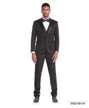 CCO Men's Outlet 3 Piece Skinny Fit Suit - Fashion Windowpane