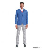 Tazio Men's 3 Piece Skinny Fit Suit - Plaid Pants