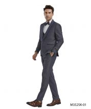 Tazio Men's 4 Piece Skinny Fit Suit - Birdseye Pattern