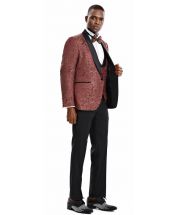 Tazio Men's 3 Piece Skinny Fit Suit - Gold Paisley