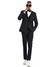 CCO Men's Outlet 3 Piece Skinny Fit Suit - Sleek Pinstripe