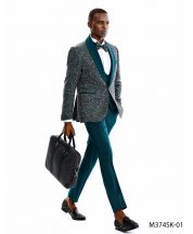 Tazio Men's 3 Piece Skinny Fit Suit - Scatter Dot Pattern