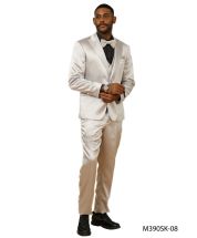 Tazio Men's 3 Piece Skinny Fit Suit - Sharkskin