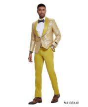 Tazio Men's 2 Piece Skinny Fit Suit - Gold Paisley