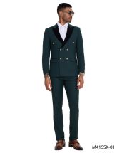 Tazio Men's 2 Piece Skinny Fit Suit - Black Peak Lapel