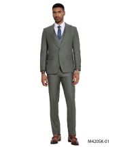 Tazio Men's 3 Piece Skinny Fit Suit - Lightly Textured Solid