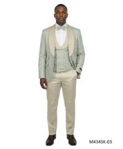 Light Green Suit Jacquard Fabric Suit Jacket Double Breasted Vest