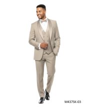 Beige Suit Three Piece Suits for Guys Wide Shawl Collar