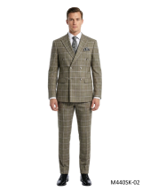 Tan Suit Plaid Suits for Guys Double Breasted Suit Jacket