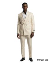 Beige Double Breasted Suit for Men Skinny Fit Pants