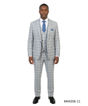 Light Blue Suit Men's Slim Fit Suits Windowpane Plaid