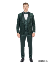 Hunter Green Suit Mens Velvet Jacket Double Breasted Vest